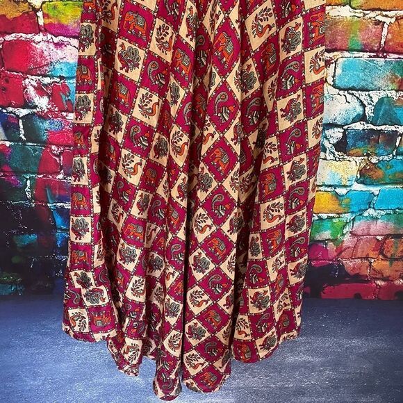 Vintage Handmade Cold Shoulder Peacock Elephant Print Dress Large - Picture 6 of 8